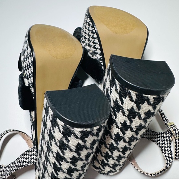 Betsey Johnson Houndstooth Platform Heels, Velvet Bow Strap Block Heel Size 9.5M